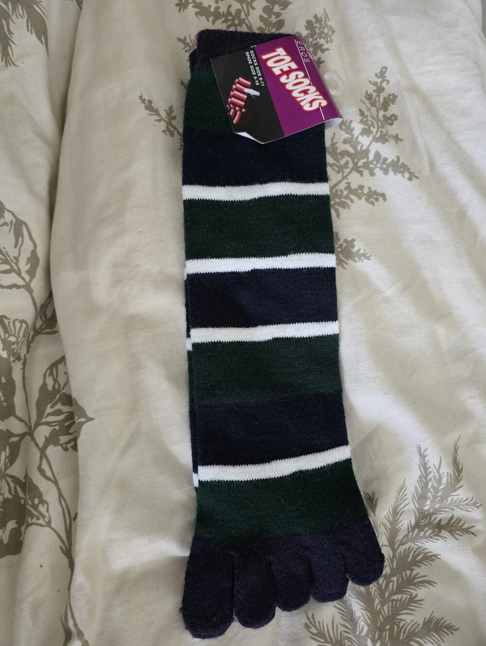 Toe Socks Navy And Green Size 9-11